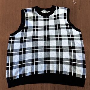 Open Edit | Men’s Black and White Plaid Sleeveless Sweater Vest | XXL
